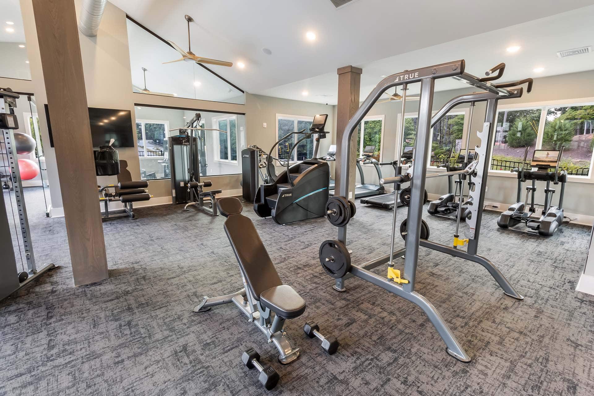 24-hour fitness center with outdoor turf