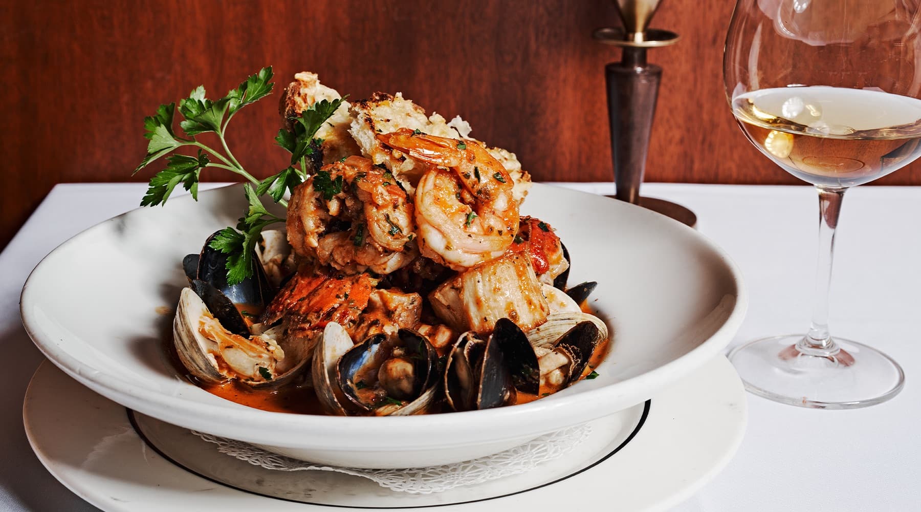 Cioppino in a cast-iron skillet